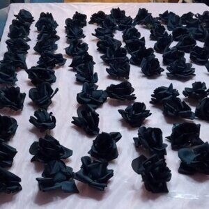 100   Elegant Black Faux Silk Rose Heads